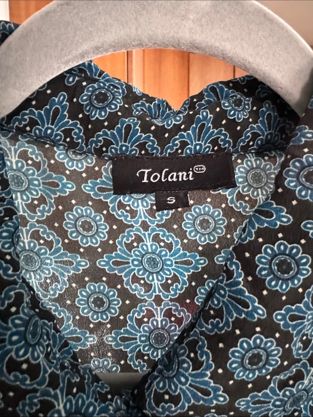Tolani Black Blouse with Teal Floral Print